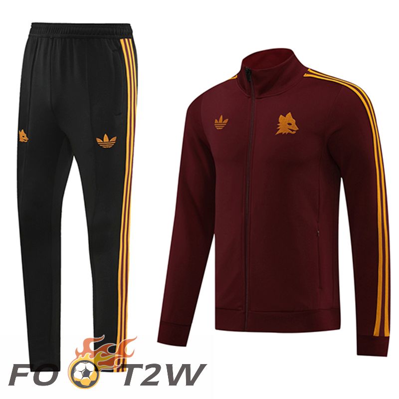 Ensemble Veste Survetement De Foot AS Roma Rouge/Jaune/Noir 2024/2025