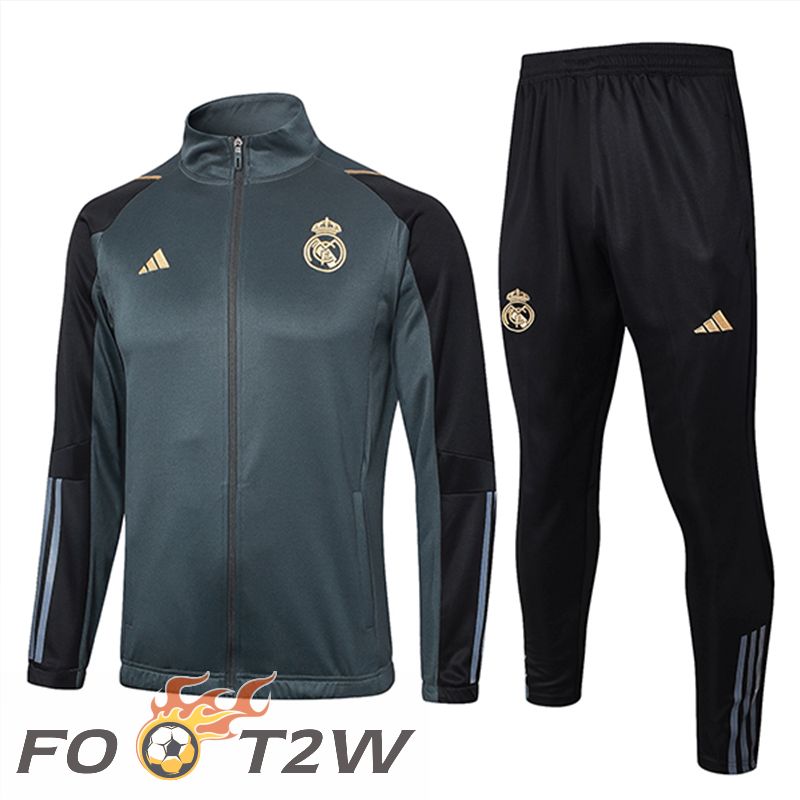 Ensemble Veste Survetement De Foot Real Madrid Gris/Noir 2024/2025