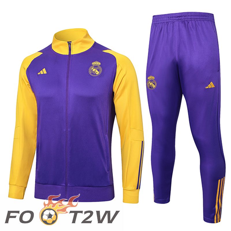 Ensemble Veste Survetement De Foot Real Madrid Pourpre/Jaune 2024/2025