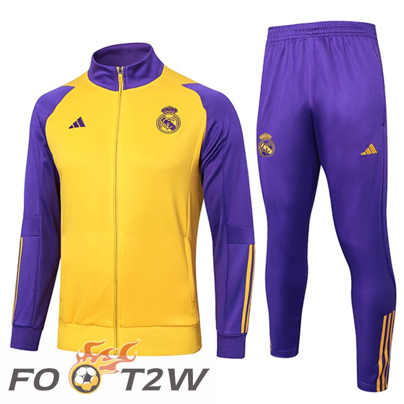 Ensemble Veste Survetement De Foot Real Madrid Jaune/Pourpre 2024/2025