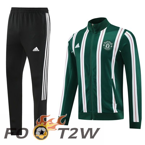 Ensemble Veste Survetement Foot Manchester United Vert Blanc 2024/2025