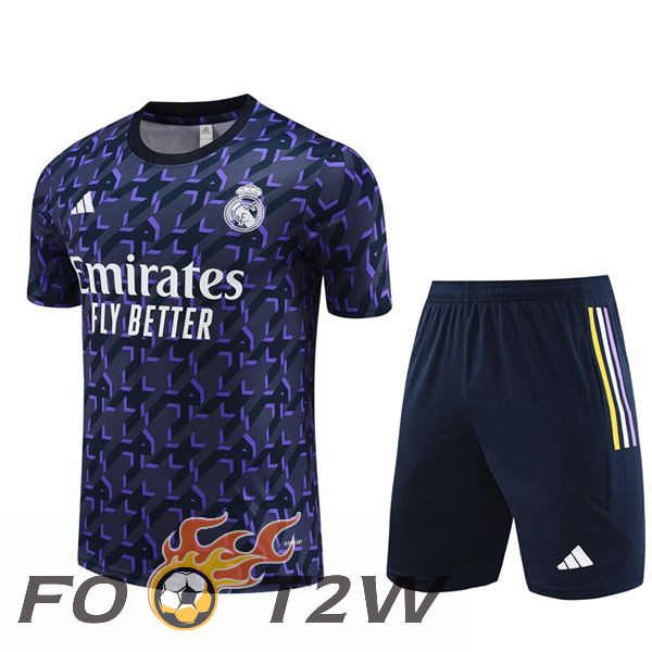 Ensemble Training T-Shirts Real Madrid + Shorts Bleu Royal 2024/2025