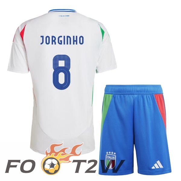 Maillot Equipe De Italie (JORGINHO 8) Enfant Exterieur Blanc 2024/2025