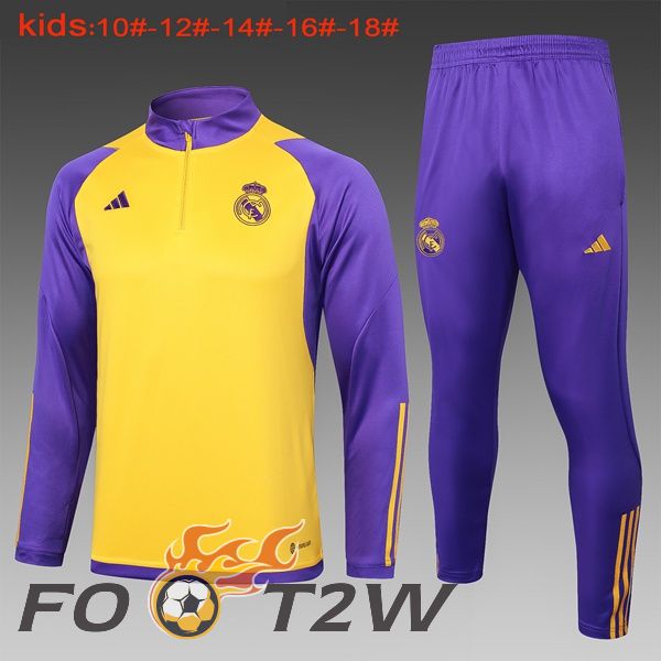 Ensemble Survetement De Foot Real Madrid Enfant Jaune Pourpre 2024/2025