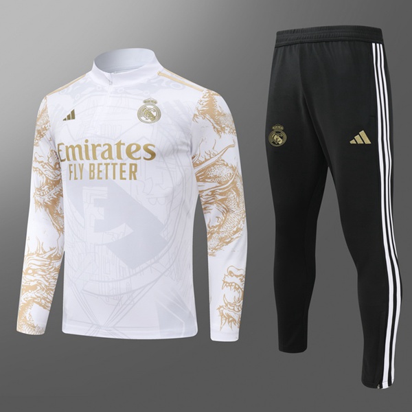 Ensemble Survetement De Foot Real Madrid Enfant Blanc Jaune 2024/2025