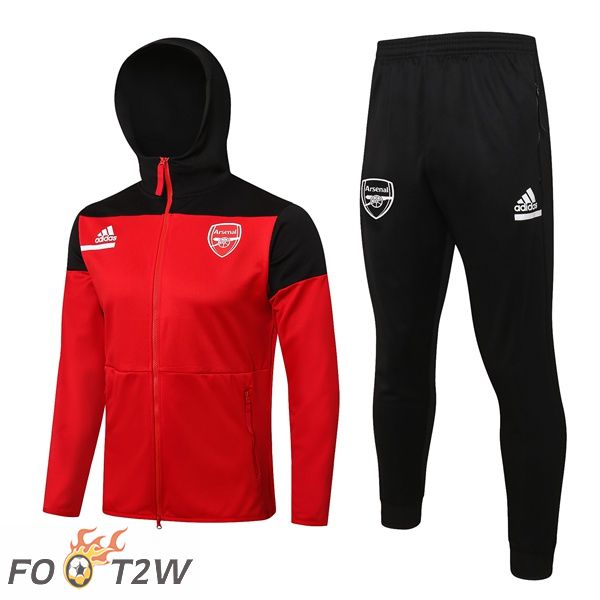 Ensemble Survetement Foot Veste A Capuche Arsenal Rouge Noir 21/22