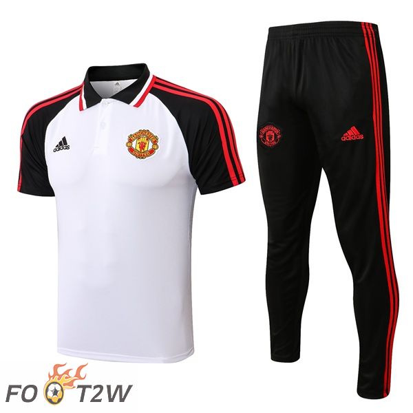 Ensemble Polo Manchester United + Pantalon Blanc Noir 2021/2022