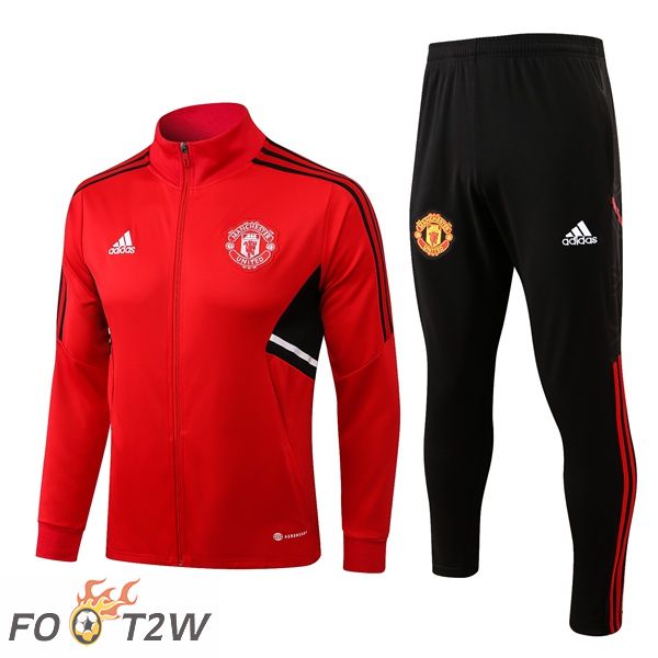 Ensemble Veste Survetement de Foot Manchester United Rouge 22/23