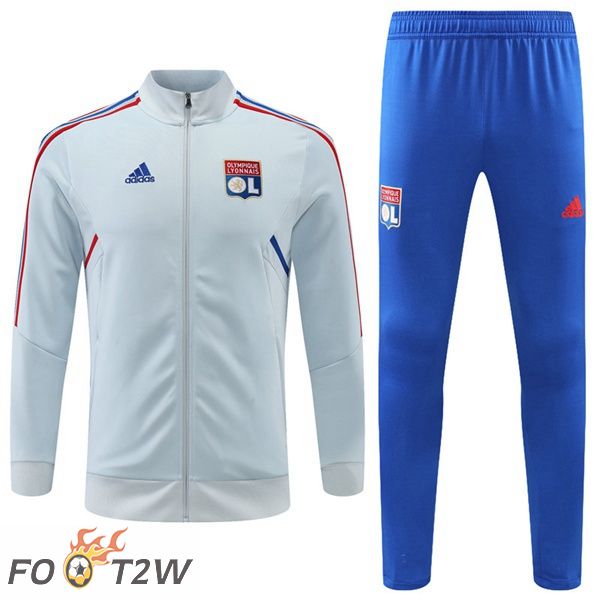 Ensemble Veste Survetement de Foot Lyon OL Bleu Gris 2022/2023