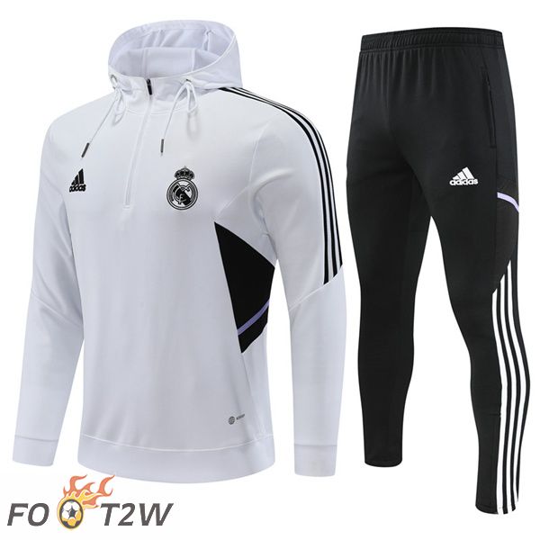 Ensemble Survetement Veste A Capuche Real Madrid Blanc 2022/2023