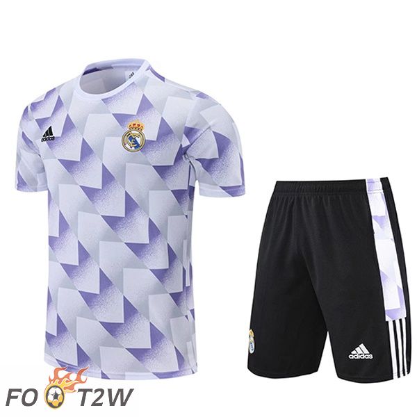 Ensemble Training T-Shirts Real Madrid + Shorts Blanc Pourpre 2022/2023