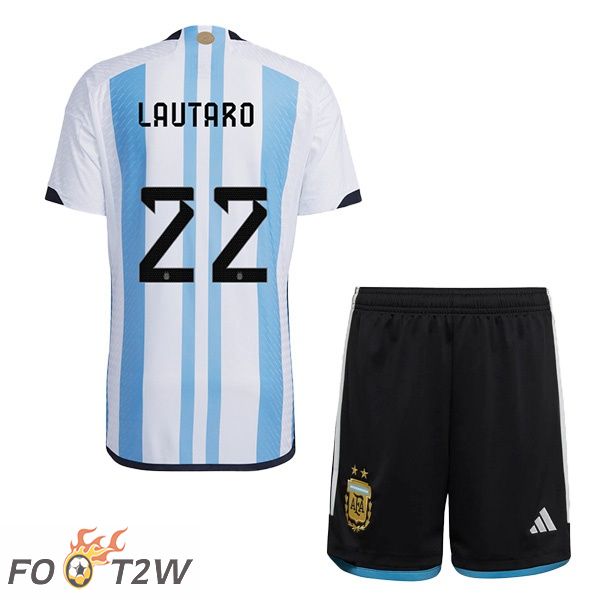 Maillot Foot Equipe de Argentine (LAUTARO 22) Enfant Domicile Bleu Blanc Coupe du monde 2022