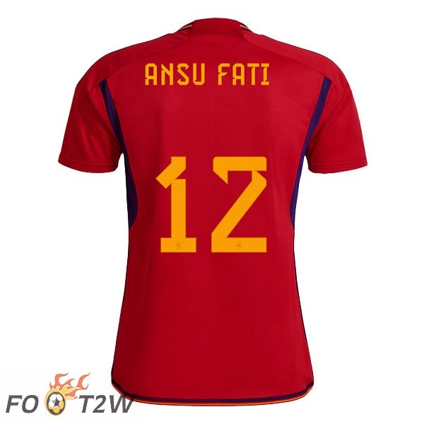 Maillots Equipe De Espagne (ANSU FATI 12) Domicile Rouge Coupe du monde 2022