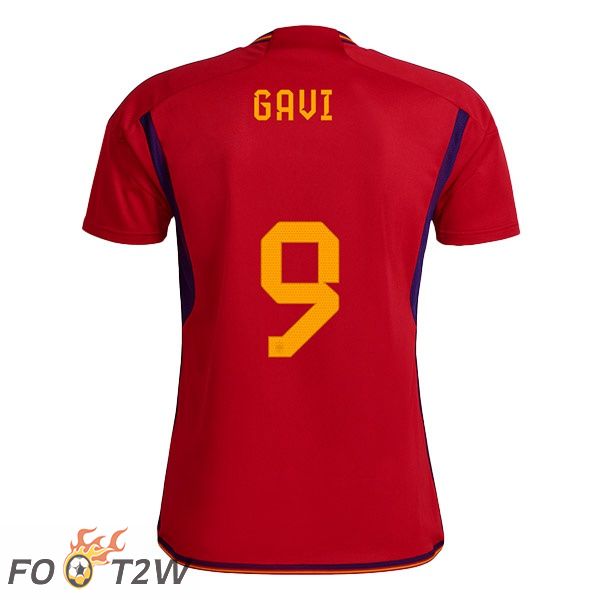 Maillots Equipe De Espagne (GAVI 9) Domicile Rouge Coupe du monde 2022