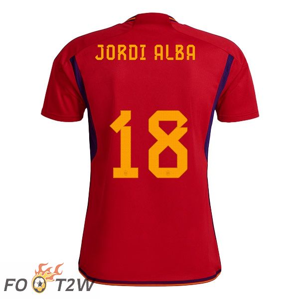 Maillots Equipe De Espagne (JORDI ALBA 18) Domicile Rouge Coupe du monde 2022