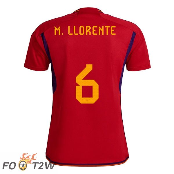 Maillots Equipe De Espagne (M.LLORENTE 6) Domicile Rouge Coupe du monde 2022