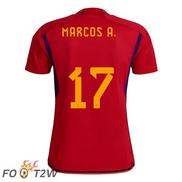 Maillots Equipe De Espagne (MARCOS A. 17) Domicile Rouge Coupe du monde 2022