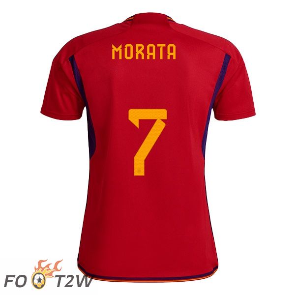 Maillots Equipe De Espagne (MORATA 7) Domicile Rouge Coupe du monde 2022