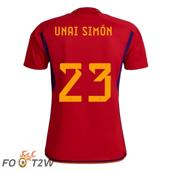 Maillots Equipe De Espagne (UNAI SIMÓN 23) Domicile Rouge Coupe du monde 2022