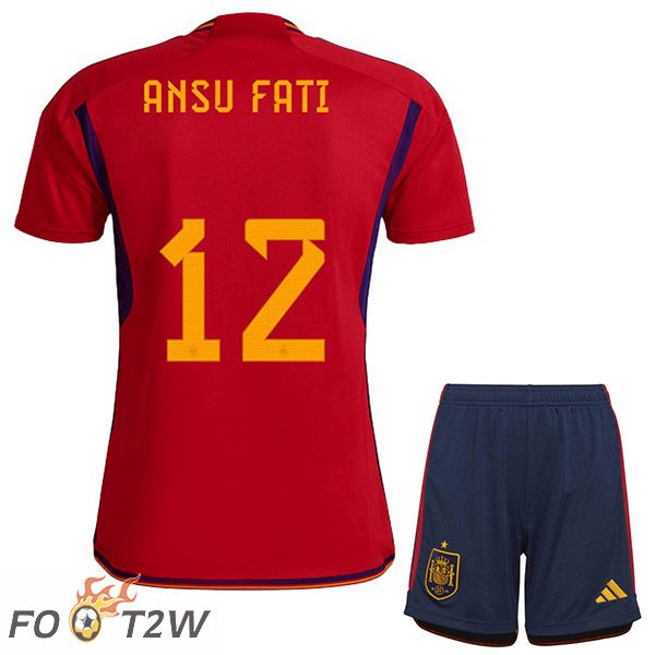 Maillots Equipe De Espagne (ANSU FATI 12) Enfant Domicile Rouge Coupe du monde 2022