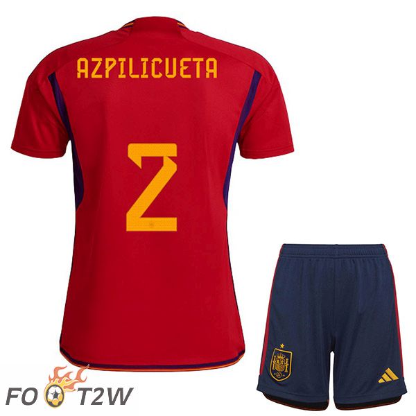 Maillots Equipe De Espagne (AZPILICUETA 2) Enfant Domicile Rouge Coupe du monde 2022