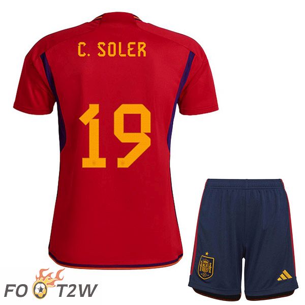 Maillots Equipe De Espagne (C. SOLER 19) Enfant Domicile Rouge Coupe du monde 2022