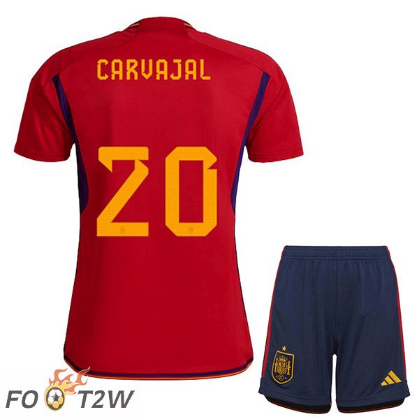 Maillots Equipe De Espagne (CARVAJAL 20) Enfant Domicile Rouge Coupe du monde 2022