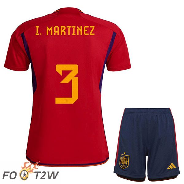 Maillots Equipe De Espagne (I. MARTINEZ 3) Enfant Domicile Rouge Coupe du monde 2022