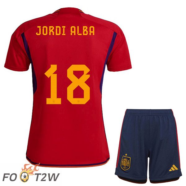 Maillots Equipe De Espagne (JORDI ALBA 18) Enfant Domicile Rouge Coupe du monde 2022