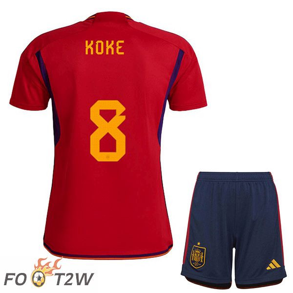 Maillots Equipe De Espagne (KOKE 8) Enfant Domicile Rouge Coupe du monde 2022