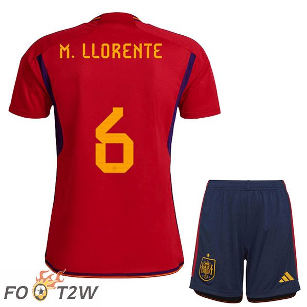 Maillots Equipe De Espagne (M.LLORENTE 6) Enfant Domicile Rouge Coupe du monde 2022