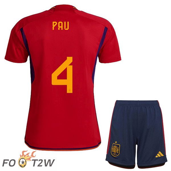 Maillots Equipe De Espagne (PAU 4) Enfant Domicile Rouge Coupe du monde 2022