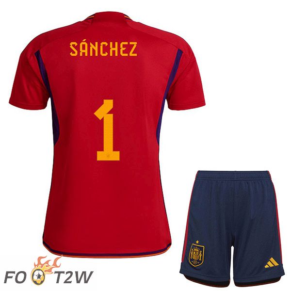 Maillots Equipe De Espagne (SÁNCHEZ 1) Enfant Domicile Rouge Coupe du monde 2022