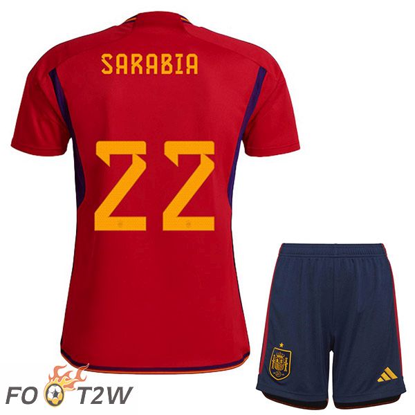 Maillots Equipe De Espagne (SARABIA 22) Enfant Domicile Rouge Coupe du monde 2022