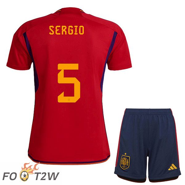 Maillots Equipe De Espagne (SERGIO 5) Enfant Domicile Rouge Coupe du monde 2022