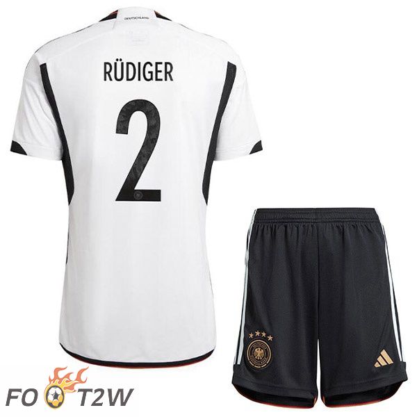 Maillot Allemagne (RÜDIGER 2) Enfant Domicile Noir Blanc Coupe du monde 2022