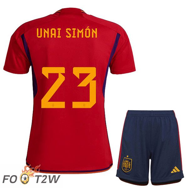 Maillots Equipe De Espagne (UNAI SIMÓN 23) Enfant Domicile Rouge Coupe du monde 2022