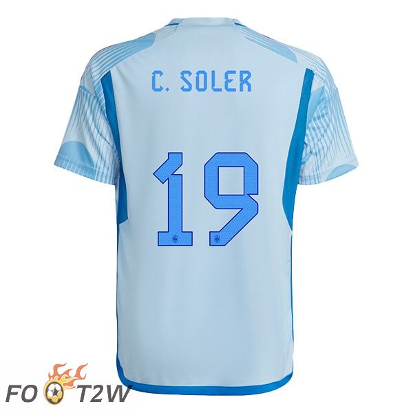 Maillots Equipe De Espagne (C. SOLER 19) Exterieur Bleu Blanc Coupe du monde 2022