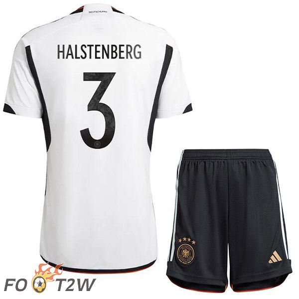 Maillot Allemagne (HALSTENBERG 3) Enfant Domicile Noir Blanc Coupe du monde 2022