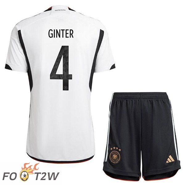 Maillot Allemagne (GINTER 4) Enfant Domicile Noir Blanc Coupe du monde 2022