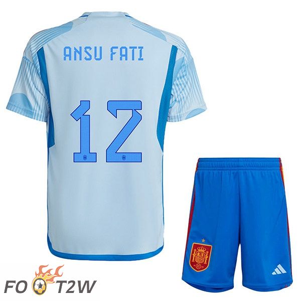 Maillots Equipe De Espagne (ANSU FATI 12) Enfant Exterieur Bleu Blanc Coupe du monde 2022