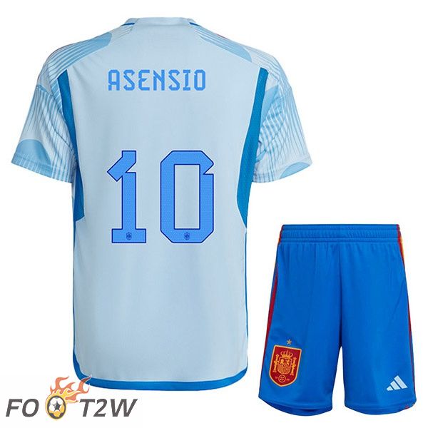 Maillots Equipe De Espagne (ASENSIO 10) Enfant Exterieur Bleu Blanc Coupe du monde 2022