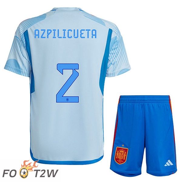 Maillots Equipe De Espagne (AZPILICUETA 2) Enfant Exterieur Bleu Blanc Coupe du monde 2022