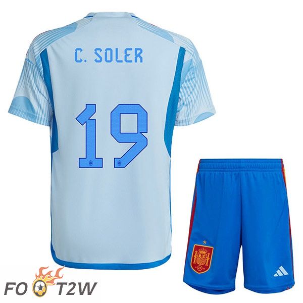 Maillots Equipe De Espagne (C. SOLER 19) Enfant Exterieur Bleu Blanc Coupe du monde 2022