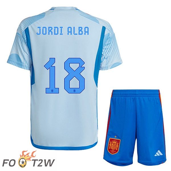 Maillots Equipe De Espagne (JORDI ALBA 18) Enfant Exterieur Bleu Blanc Coupe du monde 2022