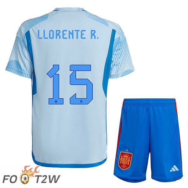 Maillots Equipe De Espagne (LLORENTE R. 15) Enfant Exterieur Bleu Blanc Coupe du monde 2022