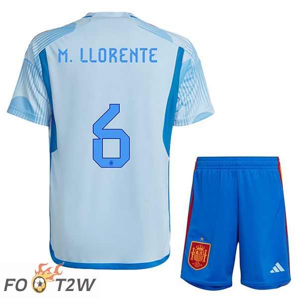 Maillots Equipe De Espagne (M.LLORENTE 6) Enfant Exterieur Bleu Blanc Coupe du monde 2022