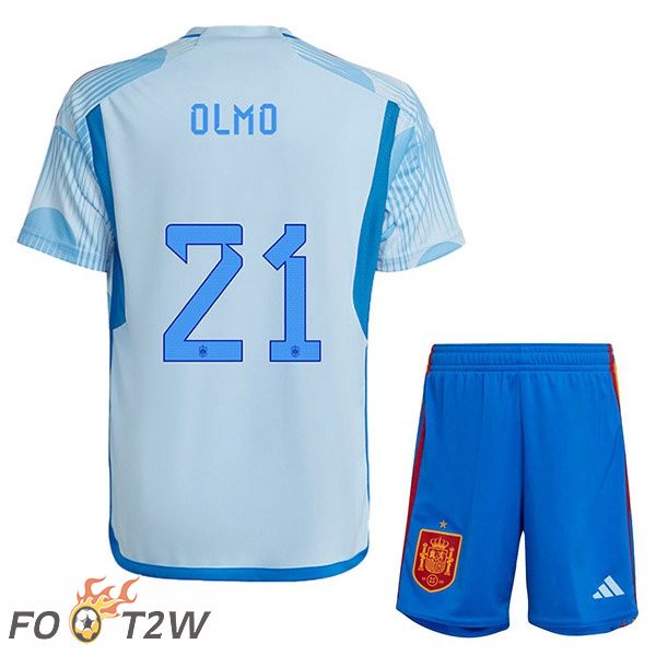 Maillots Equipe De Espagne (OLMO 21) Enfant Exterieur Bleu Blanc Coupe du monde 2022