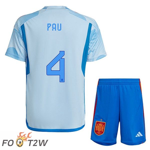 Maillots Equipe De Espagne (PAU 4) Enfant Exterieur Bleu Blanc Coupe du monde 2022