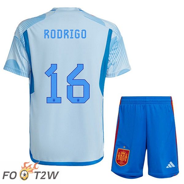 Maillots Equipe De Espagne (RODRIGO 16) Enfant Exterieur Bleu Blanc Coupe du monde 2022